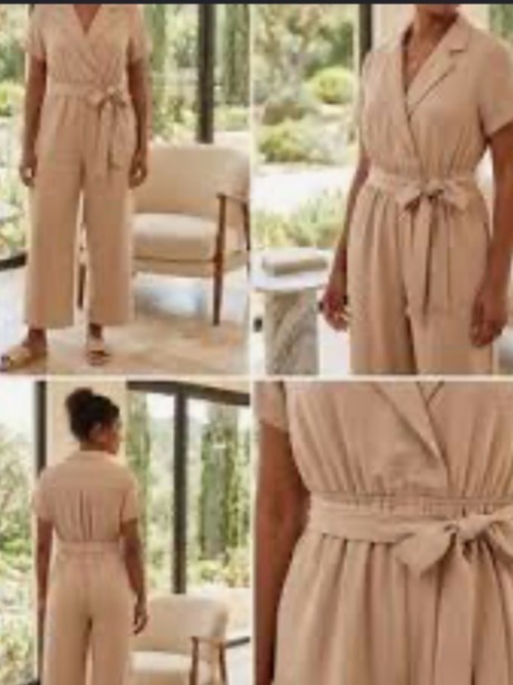 Casual Tan Short Sleeve Jumpsuit size L no belt